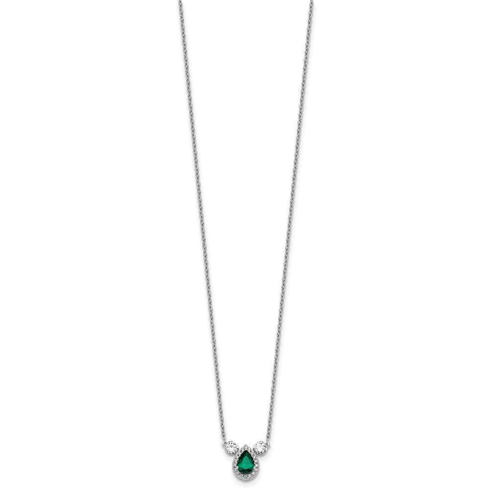 14kw 1/2ct Lab Grown Dia VS/SI+ G+ & Cr Emerald Comp 3 Stone 16in Necklace