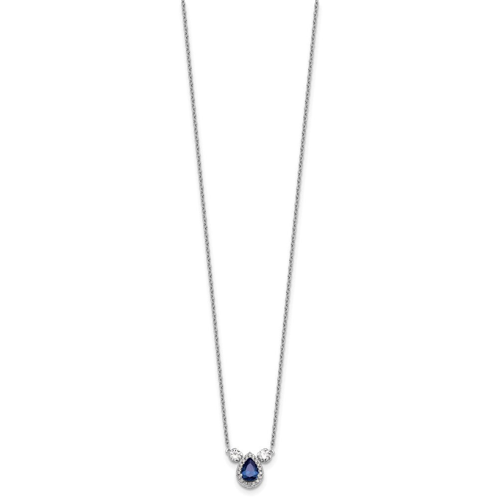 14kw 1/2ct Lab Grown Dia VS/SI+ G+ & Cr Sapp Comp 3 Stone 16in Necklace