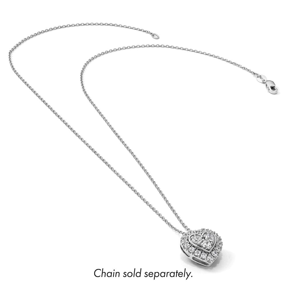 14kw 7/8ct Lab Grown Dia VS/SI+ G+ Comp Halo Heart Chain Slide Pendant