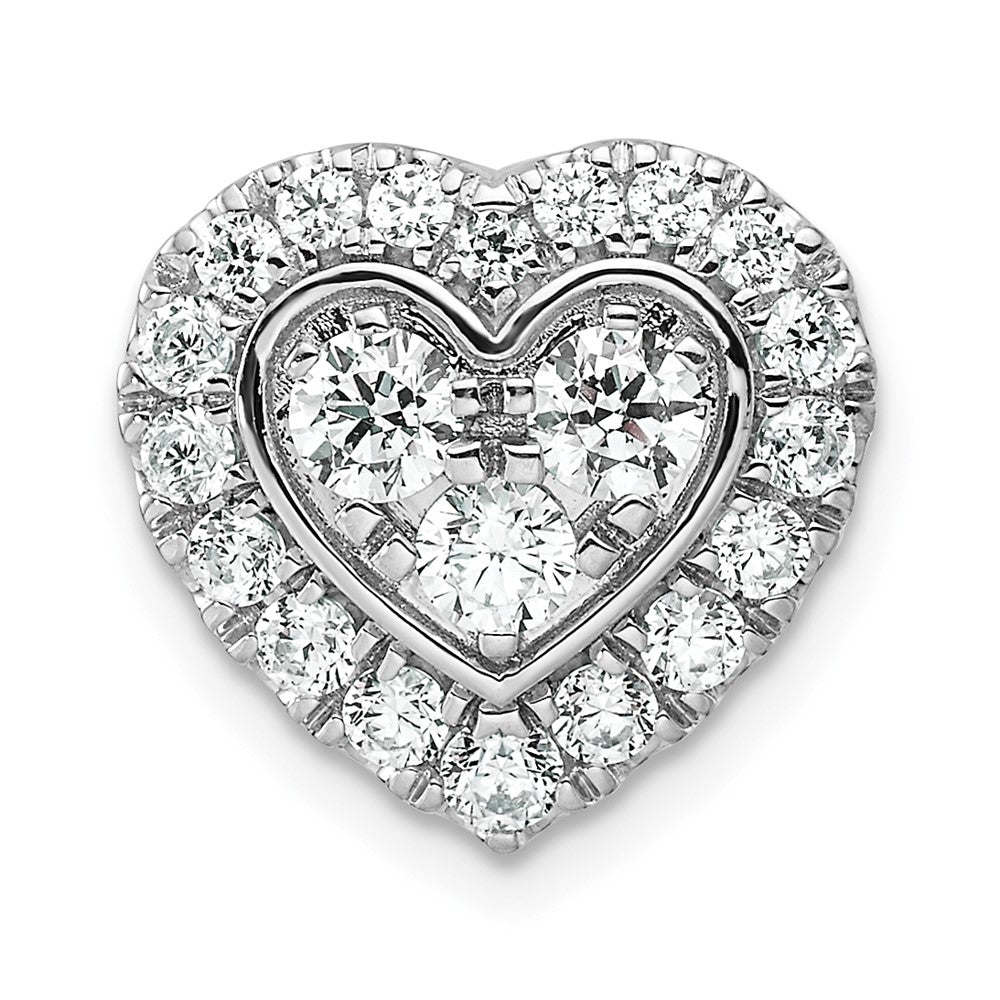 14kw 7/8ct Lab Grown Dia VS/SI+ G+ Comp Halo Heart Chain Slide Pendant