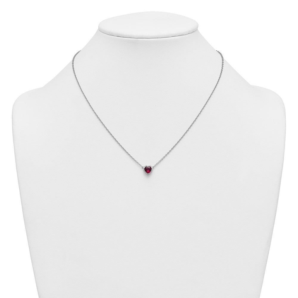 14kw 1/10ct Lab Grown Diamond VS+ F+ & Ruby Comp 18in Heart Necklace
