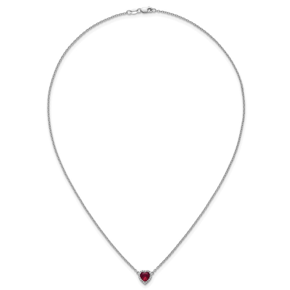 14kw 1/10ct Lab Grown Diamond VS+ F+ & Ruby Comp 18in Heart Necklace