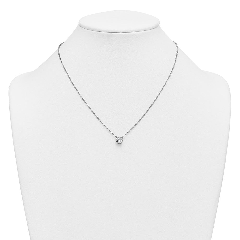 14kw 1ct Cert Lab Grown Dia VS+ F+ Cushion Comp 18in Bezel Set Necklace