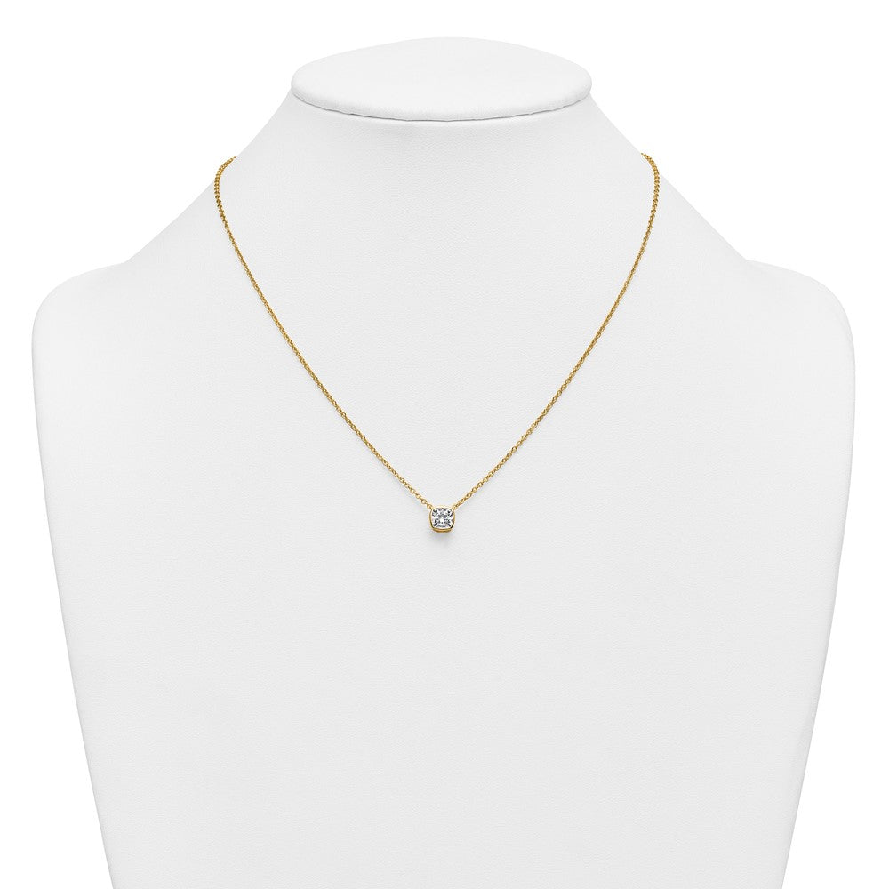 14k 1ct Cert Lab Grown Dia VS+ F+ Cushion Comp 18in Bezel Set Necklace
