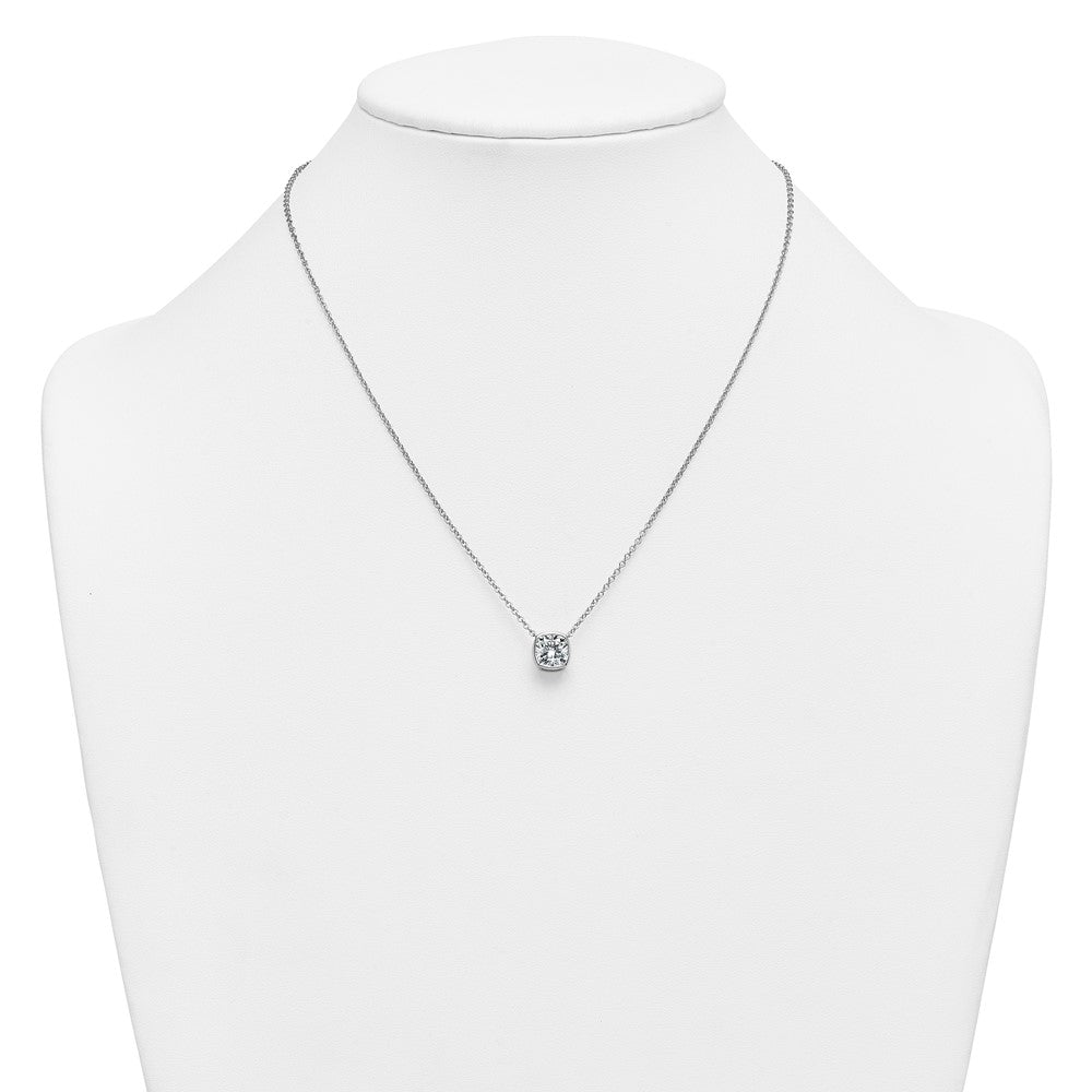 14kw 2ct Cert Lab Grown Dia VS+ F+ Cushion Comp 18in Bezel Set Necklace