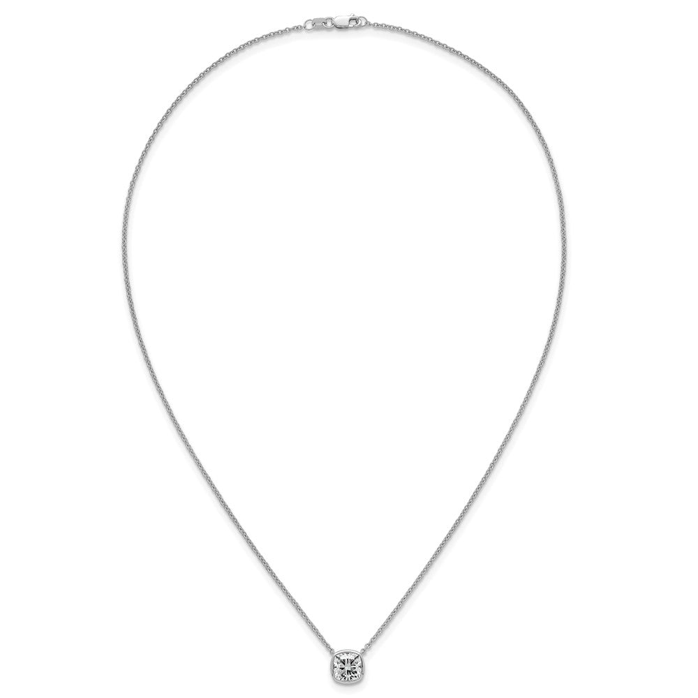 14kw 2ct Cert Lab Grown Dia VS+ F+ Cushion Comp 18in Bezel Set Necklace
