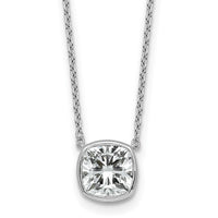 14kw 2ct Cert Lab Grown Dia VS+ F+ Cushion Comp 18in Bezel Set Necklace