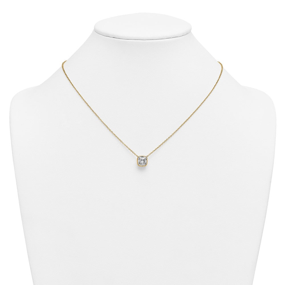 14k 2 1/2ct Cert Lab Grown Dia VS+ F+ Cushion Comp 18in Bezel Set Necklace