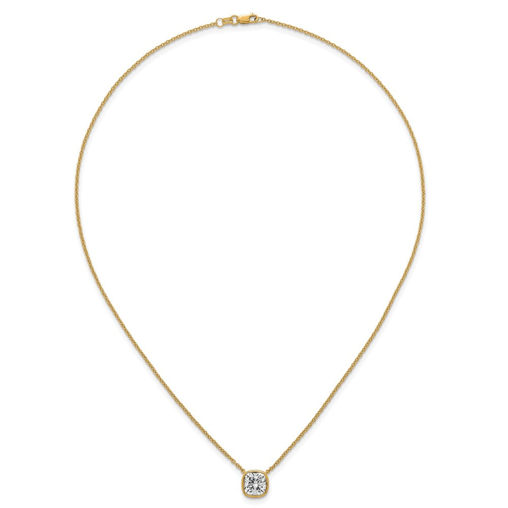 14k 2 1/2ct Cert Lab Grown Dia VS+ F+ Cushion Comp 18in Bezel Set Necklace