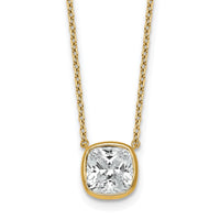 14k 2 1/2ct Cert Lab Grown Dia VS+ F+ Cushion Comp 18in Bezel Set Necklace
