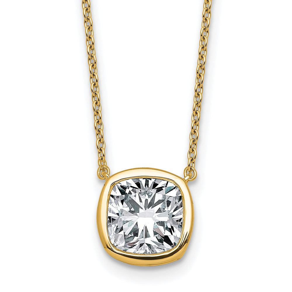 14k 3ct Cert Lab Grown Dia VS+ F+ Cushion Comp 18in Bezel Set Necklace