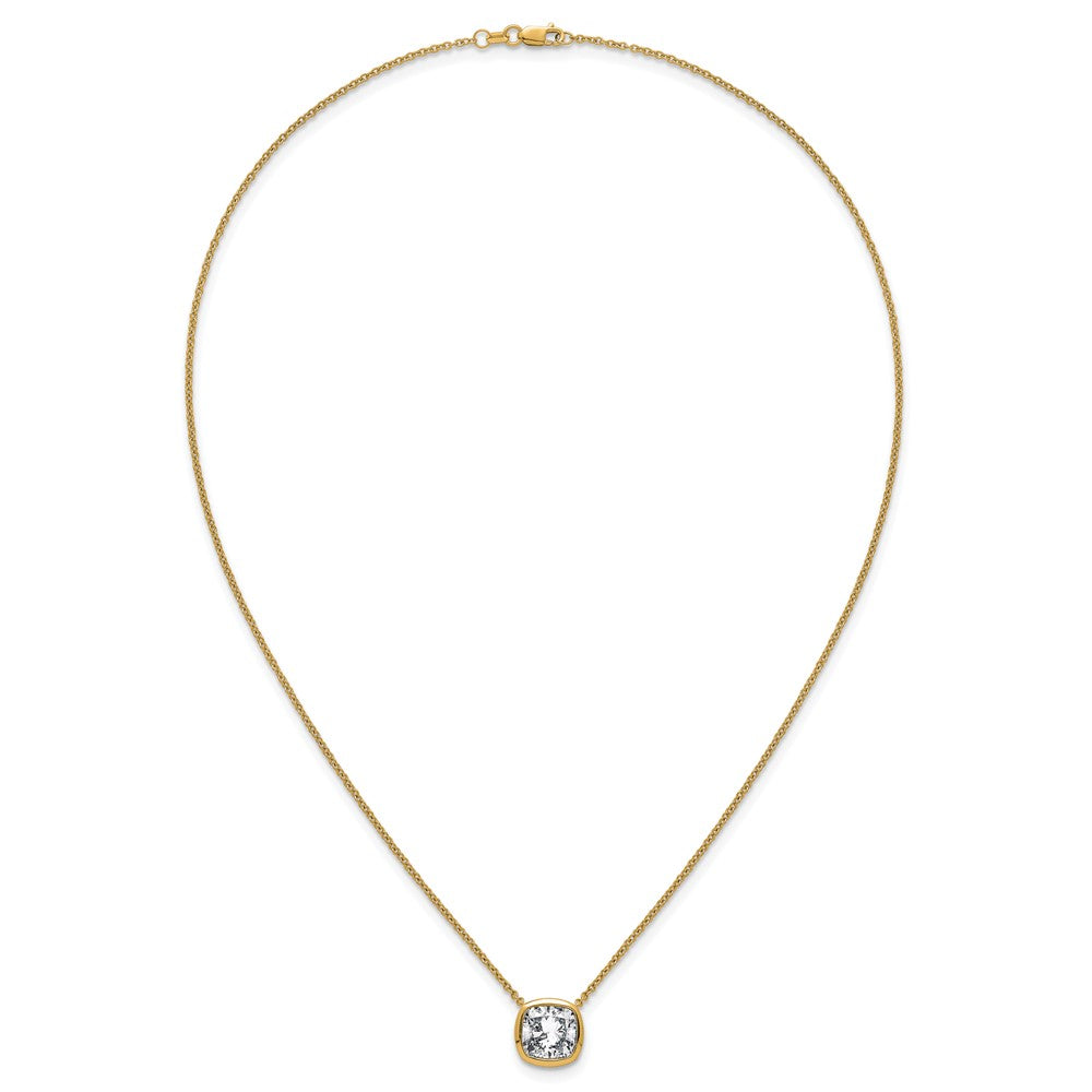 14k 4ct Cert Lab Grown Dia VS+ F+ Cushion Comp 18in Bezel Set Necklace