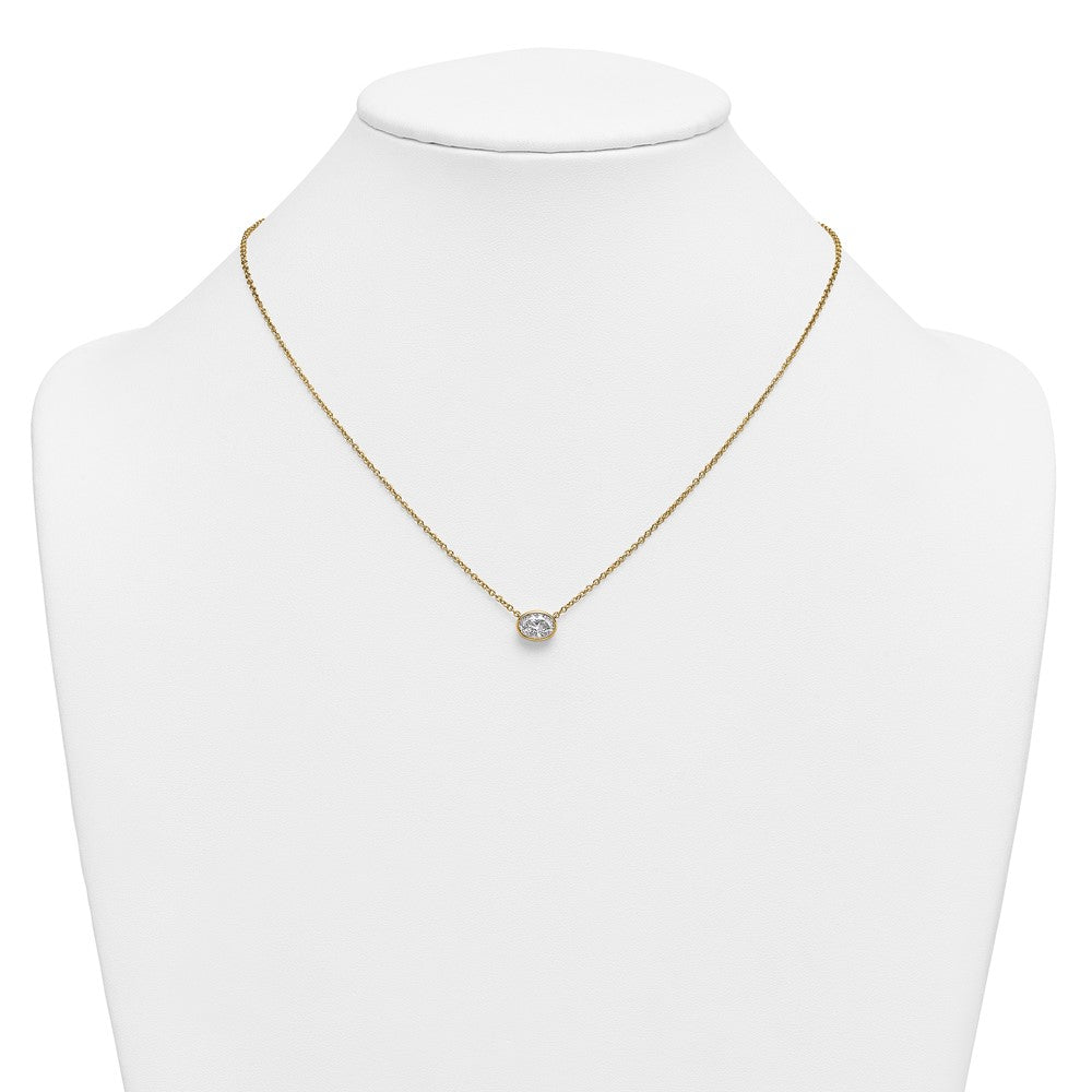 14k 1ct Cert Lab Grown Diamond VS+ F+ Oval Comp 18in Bezel Set Necklace