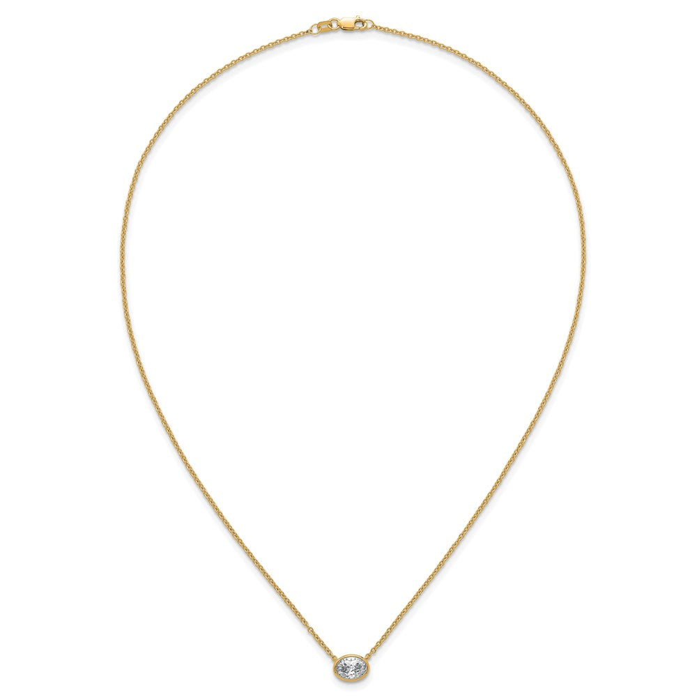 14k 1ct Cert Lab Grown Diamond VS+ F+ Oval Comp 18in Bezel Set Necklace