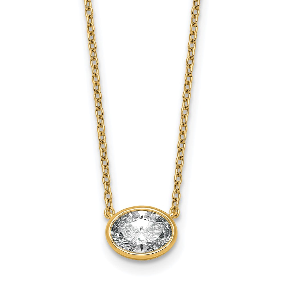 14k 1ct Cert Lab Grown Diamond VS+ F+ Oval Comp 18in Bezel Set Necklace