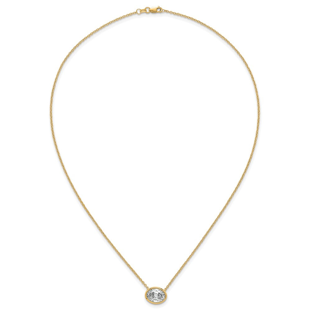 14k 2 1/2ct Cert Lab Grown Dia VS+ F+ Oval Comp 18in Bezel Set Necklace