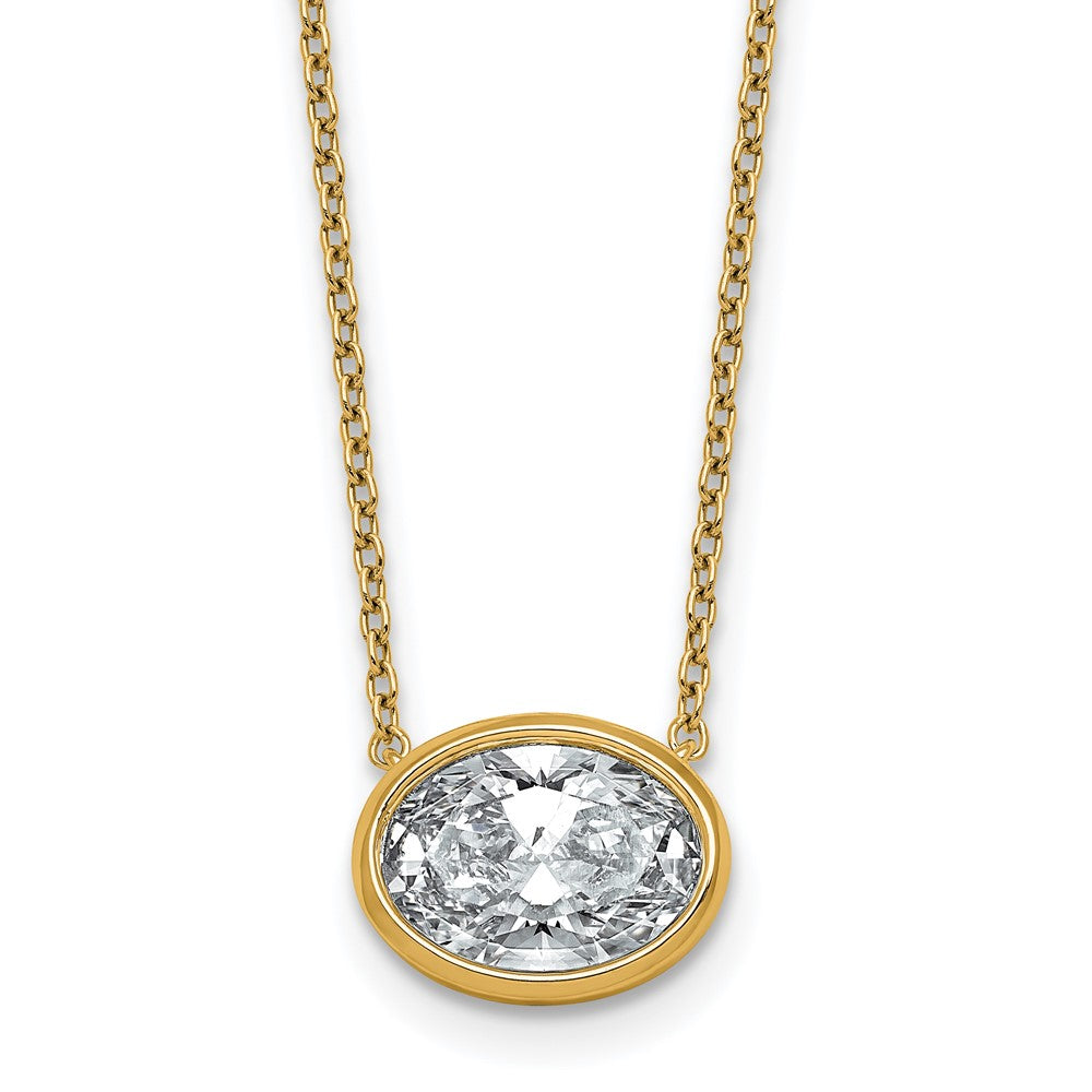 14k 2 1/2ct Cert Lab Grown Dia VS+ F+ Oval Comp 18in Bezel Set Necklace