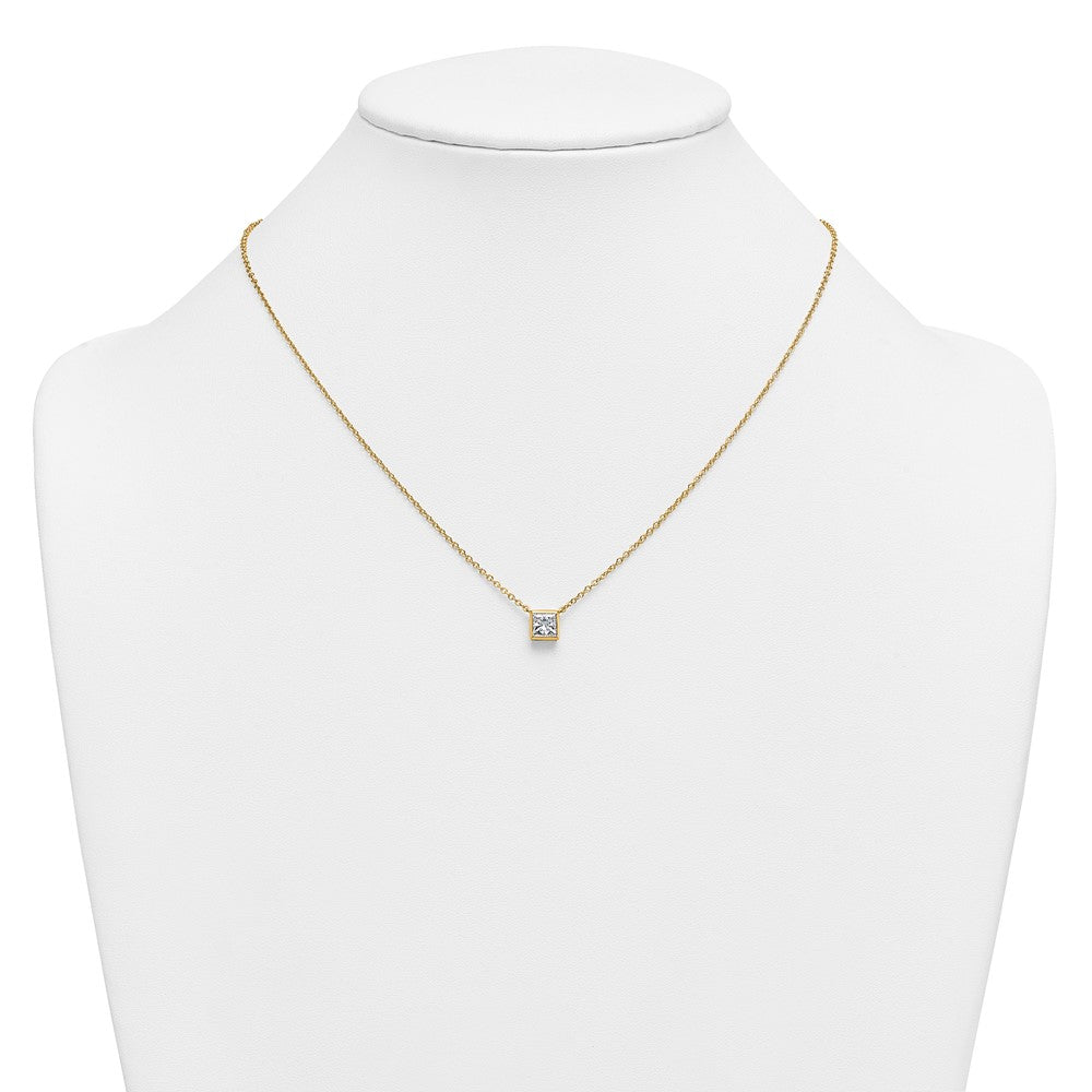 14k 1ct Cert Lab Grown Dia VS+ F+ Princess Comp 18in Bezel Set Necklace