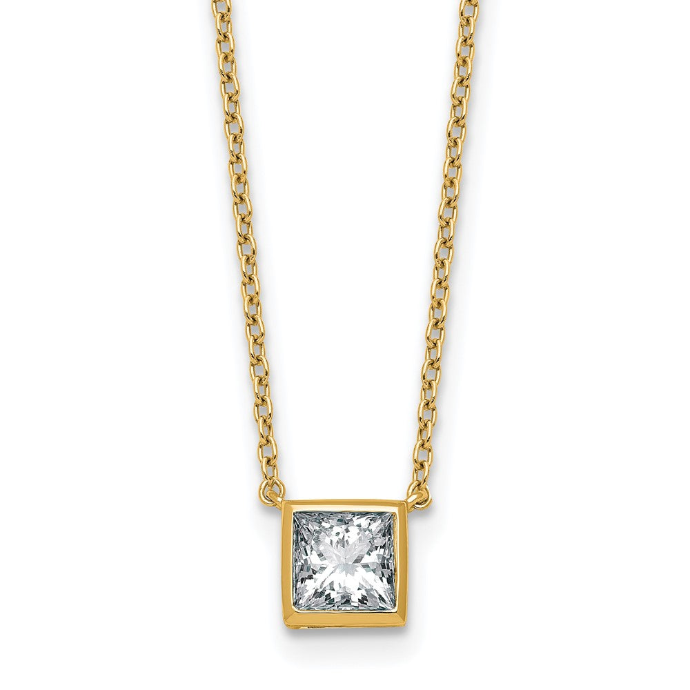 14k 1ct Cert Lab Grown Dia VS+ F+ Princess Comp 18in Bezel Set Necklace