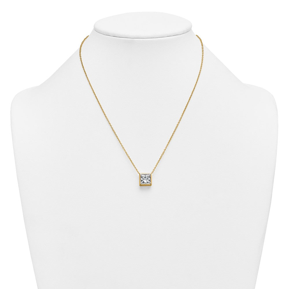 14k 4ct Cert Lab Grown Dia VS+ F+ Princess Comp 18in Bezel Set Necklace