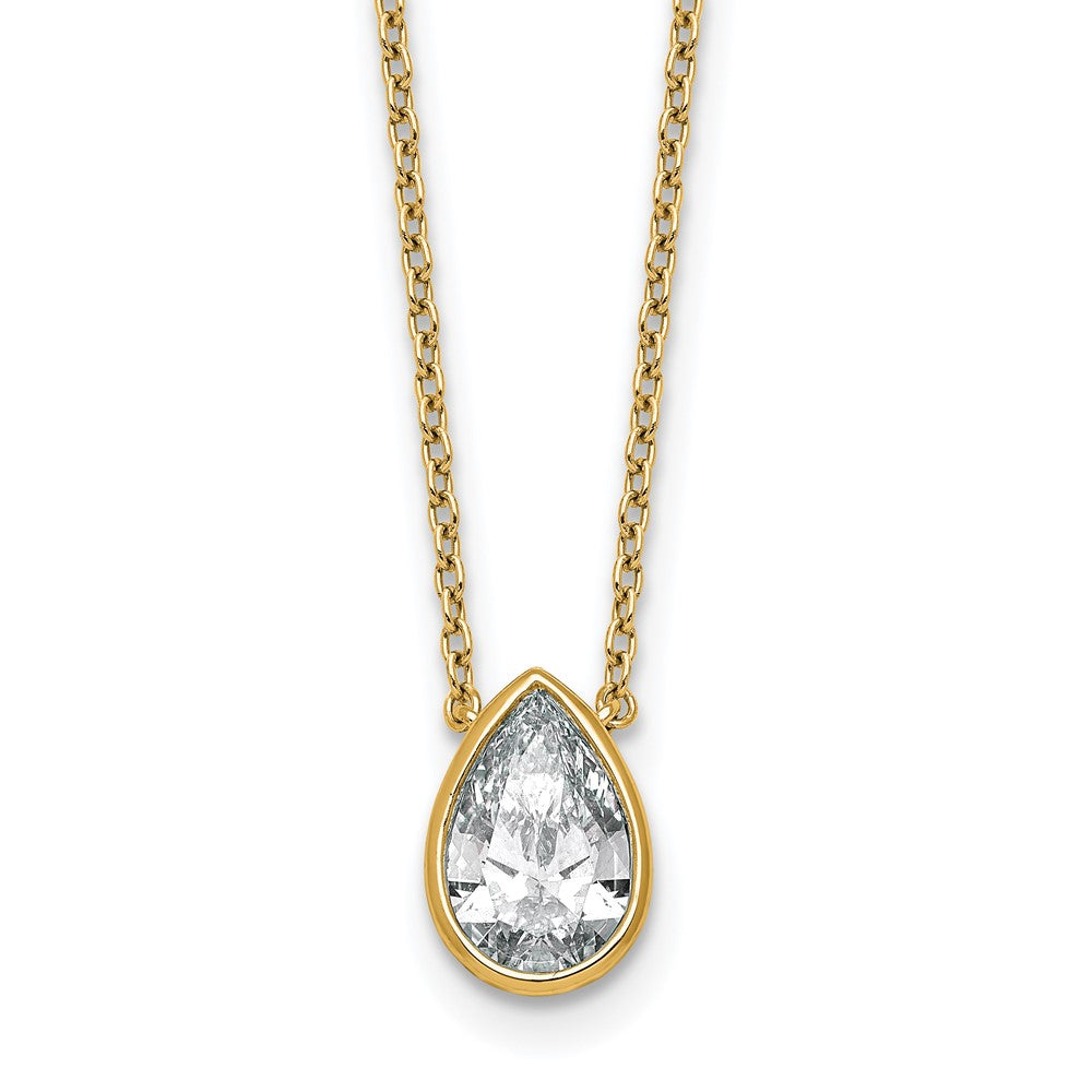 14k 1 1/2ct Cert Lab Grown Diamond VS+ F+ Pear Comp Bezel Pendant