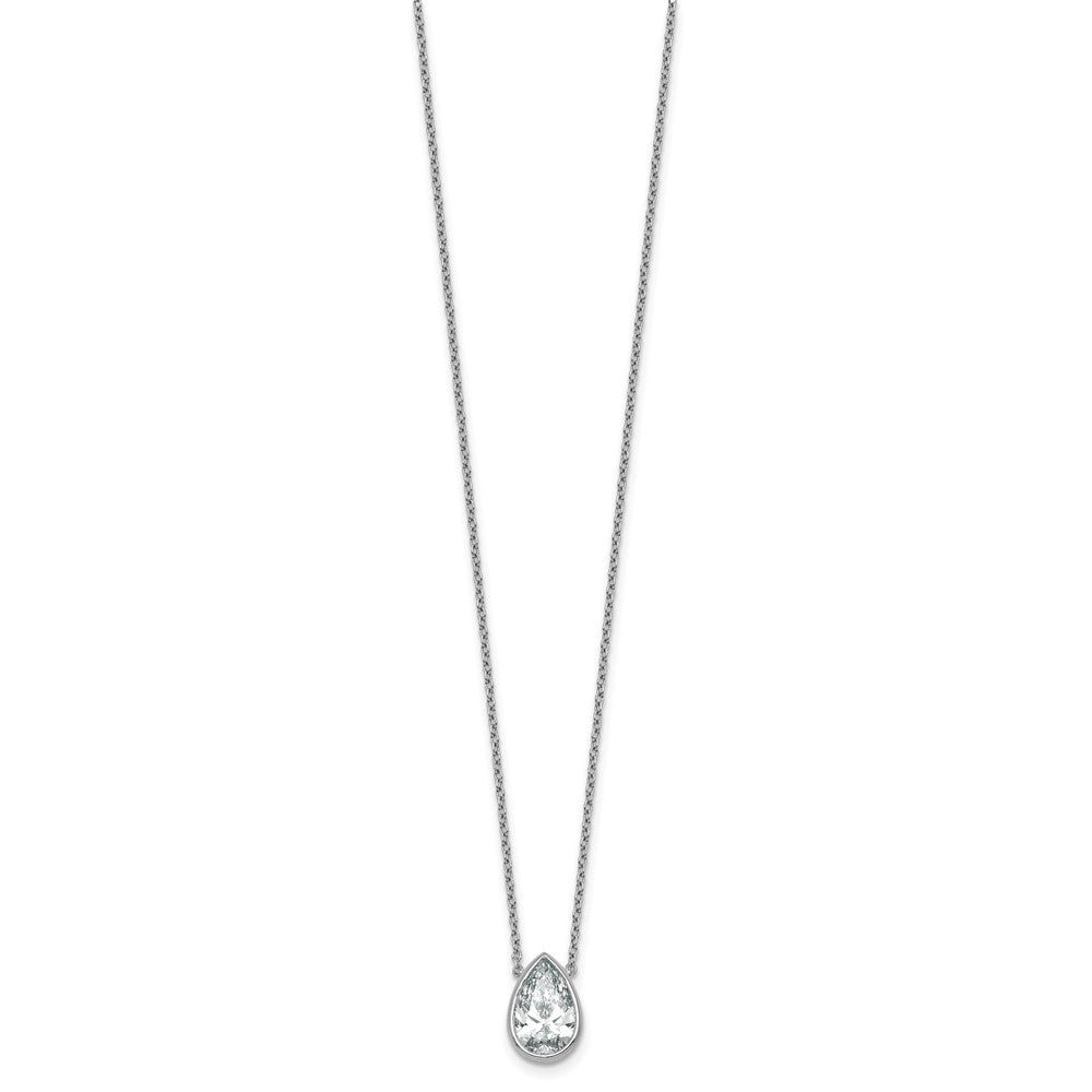 14kw 2 1/2ct Cert Lab Grown Diamond VS+ F+ Pear Comp 18in Bezel Necklace