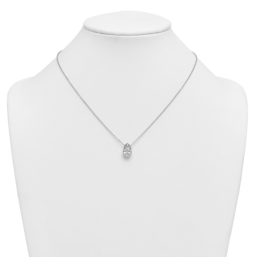 14kw 2 1/2ct Cert Lab Grown Diamond VS+ F+ Pear Comp 18in Bezel Necklace