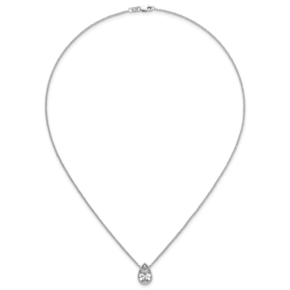 14kw 2 1/2ct Cert Lab Grown Diamond VS+ F+ Pear Comp 18in Bezel Necklace