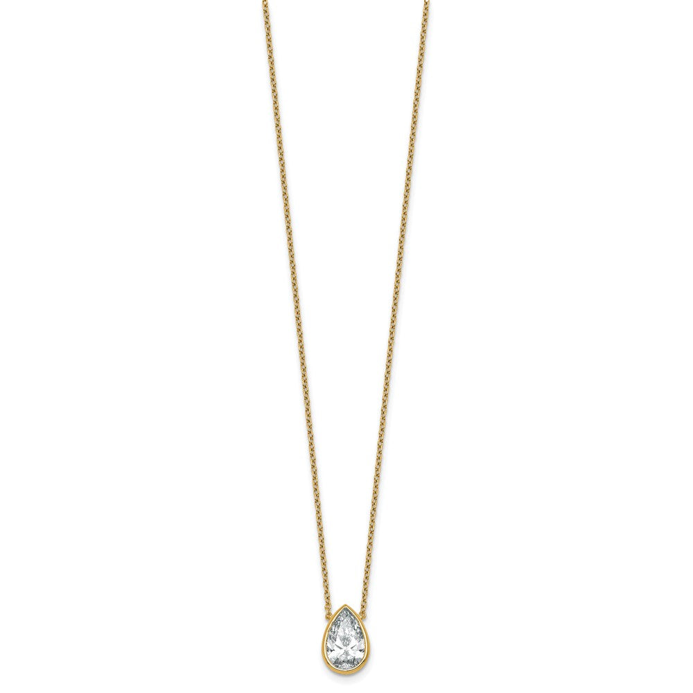14k 2 1/2ct Cert Lab Grown Diamond VS+ F+ Pear Comp 18in Bezel Necklace
