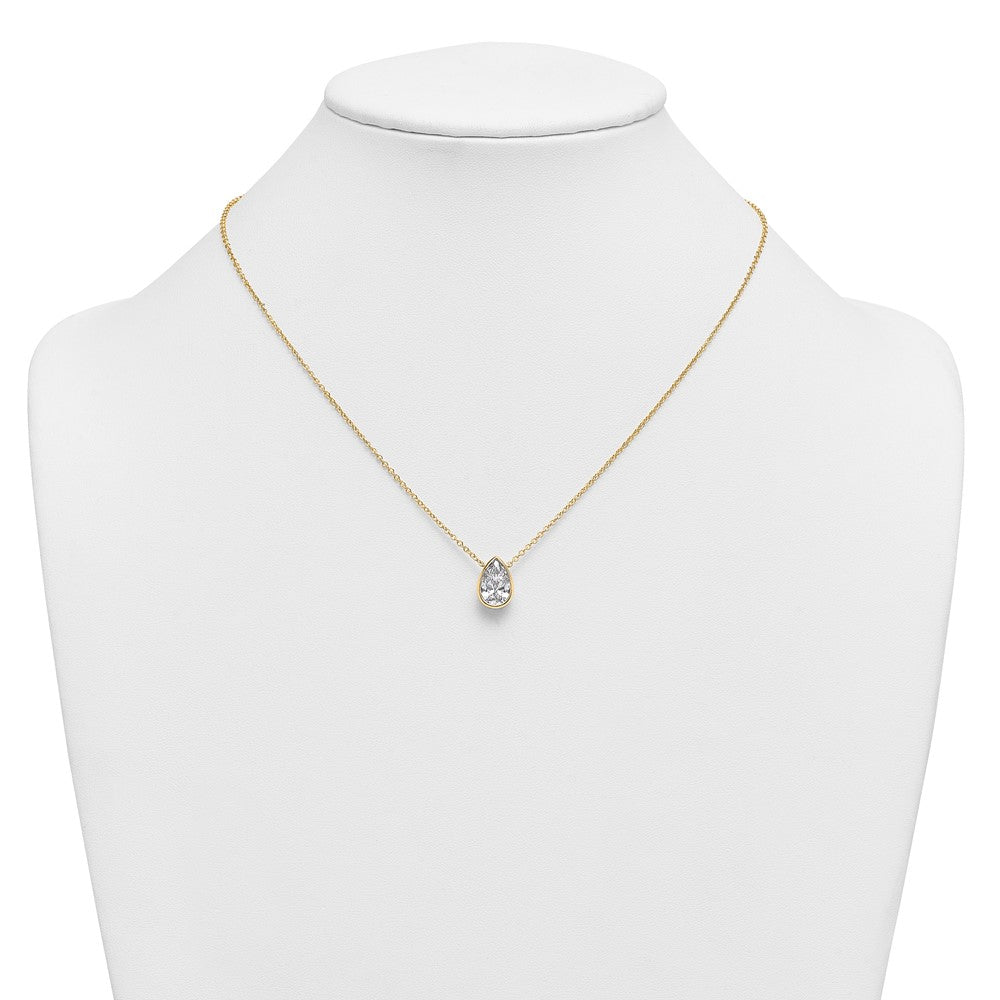 14k 2 1/2ct Cert Lab Grown Diamond VS+ F+ Pear Comp 18in Bezel Necklace