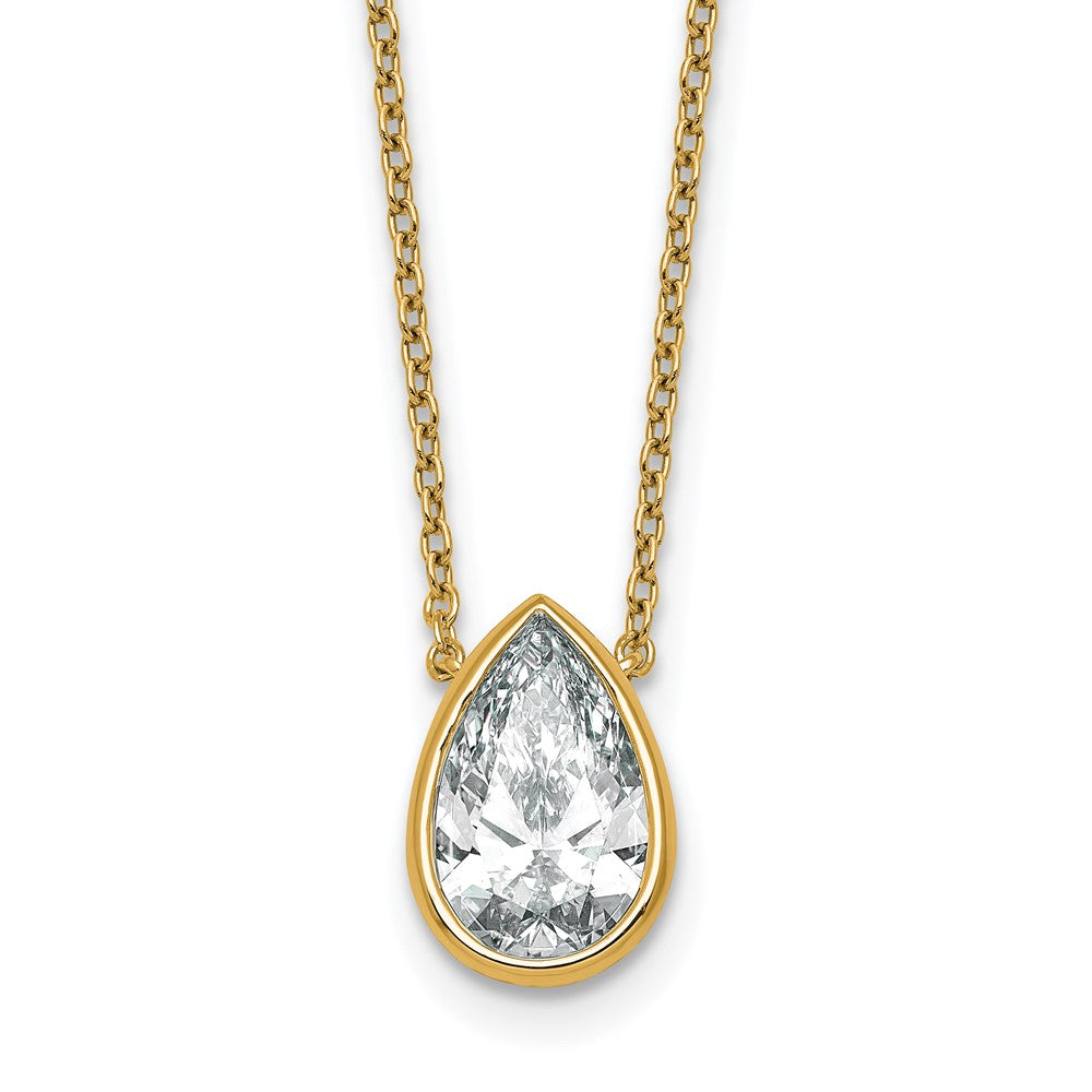 14k 2 1/2ct Cert Lab Grown Diamond VS+ F+ Pear Comp Bezel Pendant