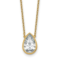 14k 2 1/2ct Cert Lab Grown Diamond VS+ F+ Pear Comp 18in Bezel Necklace