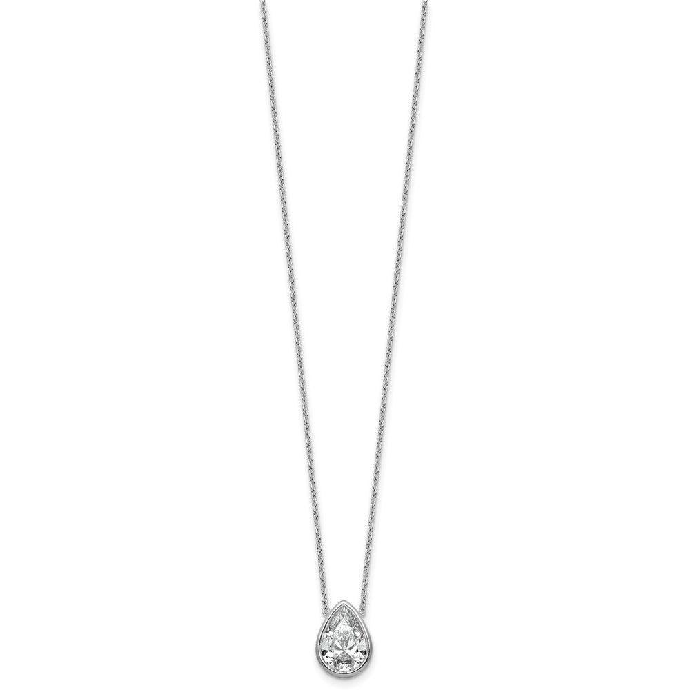 14kw 3ct Cert Lab Grown Diamond VS+ F+ Pear Comp 18in Bezel Necklace