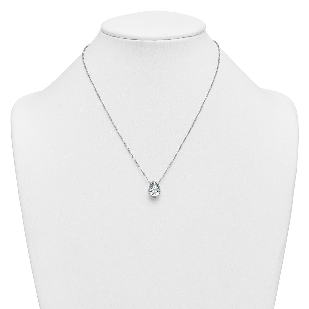 14kw 3ct Cert Lab Grown Diamond VS+ F+ Pear Comp 18in Bezel Necklace
