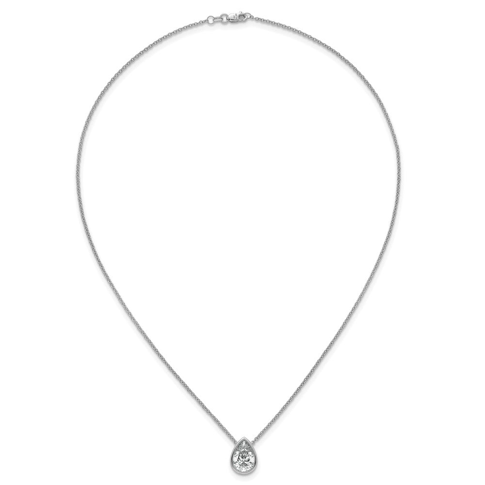 14kw 3ct Cert Lab Grown Diamond VS+ F+ Pear Comp 18in Bezel Necklace