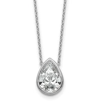 14kw 3ct Cert Lab Grown Diamond VS+ F+ Pear Comp 18in Bezel Necklace
