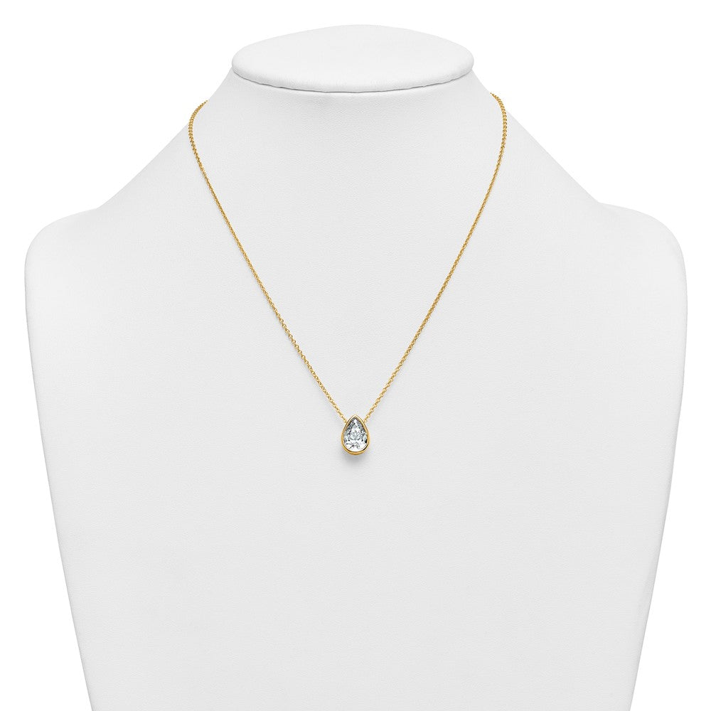 14k 3ct Cert Lab Grown Diamond VS+ F+ Pear Comp 18in Bezel Necklace