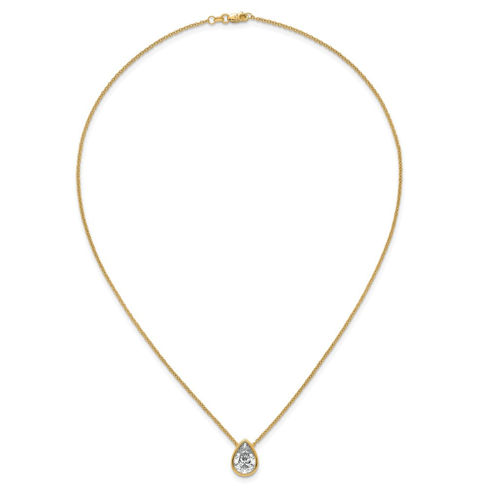 14k 3ct Cert Lab Grown Diamond VS+ F+ Pear Comp 18in Bezel Necklace