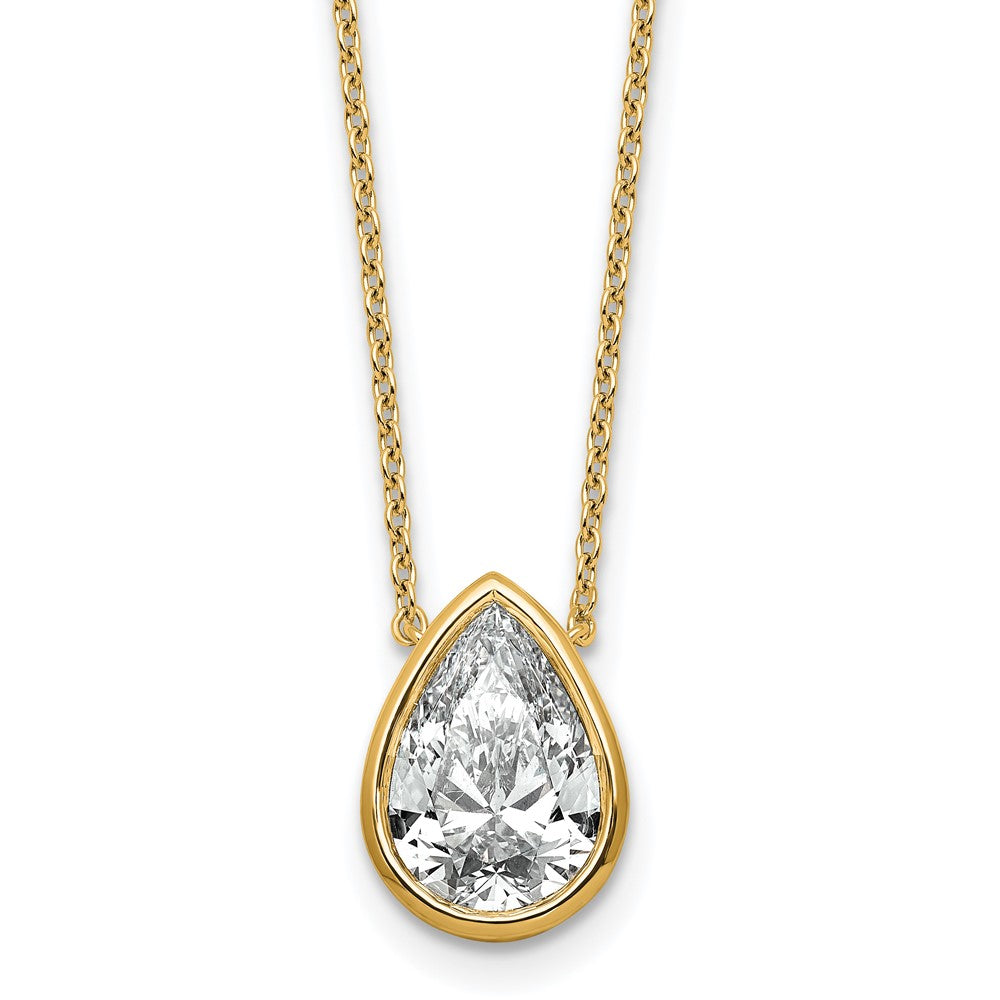 14k 3ct Cert Lab Grown Diamond VS+ F+ Pear Comp 18in Bezel Necklace