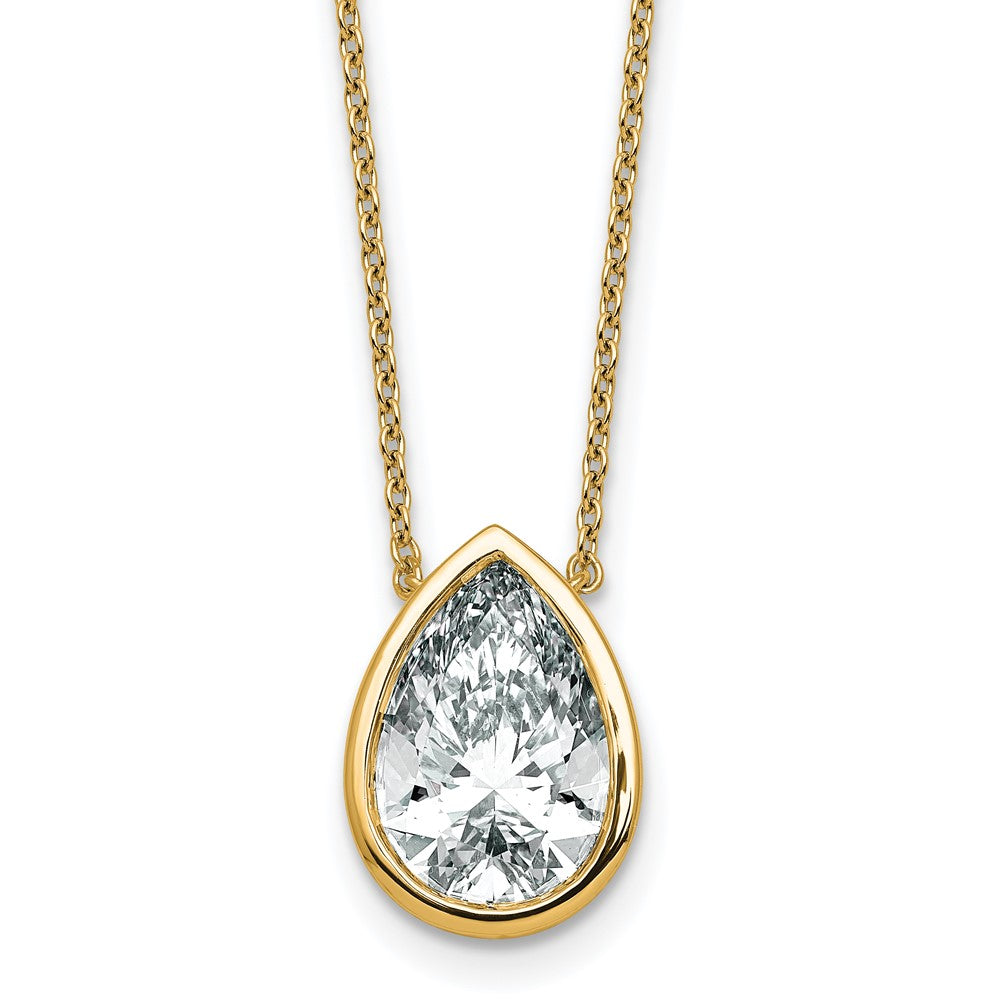 14k 4ct Cert Lab Grown Diamond VS+ F+ Pear Comp Bezel Pendant