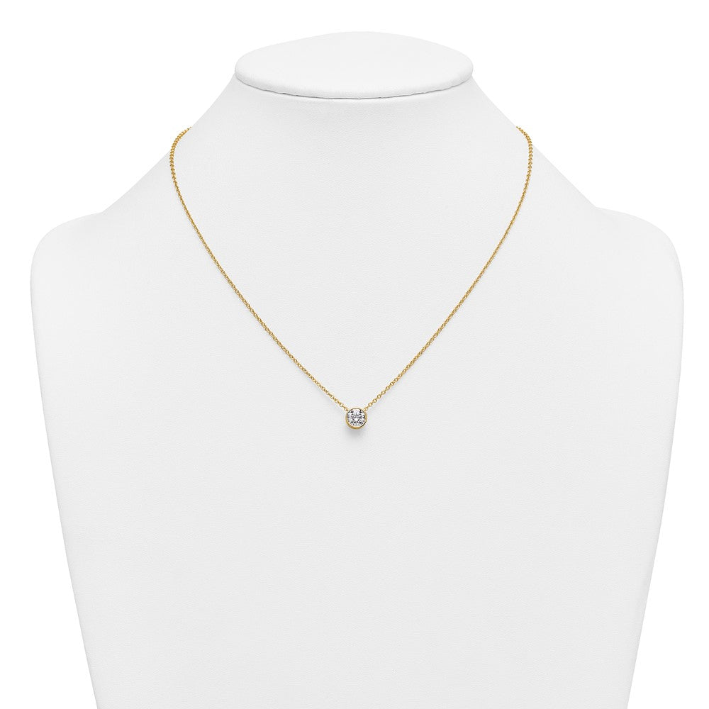 14k 1ct Cert. Lab Grown DIA. VS+ F+ Comp Round Bezel Set 18in Necklace
