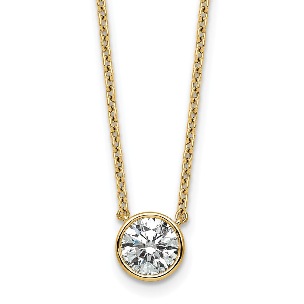 14k 1ct Cert. Lab Grown DIA. VS+ F+ Comp Round Bezel Set 18in Necklace