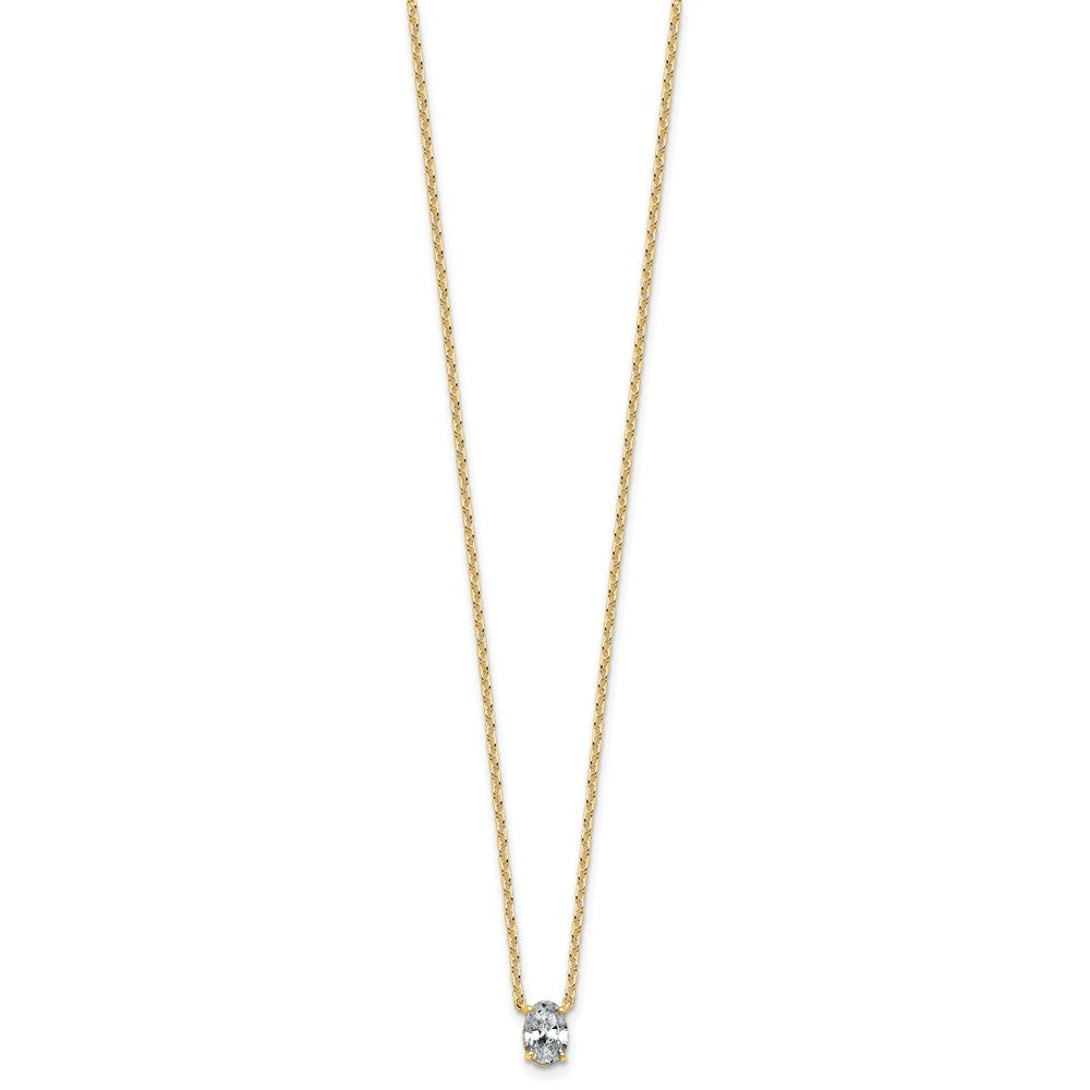 14k 1/2ct Lab Grown Dia VS+ F+ Oval Comp 18in 4 Prong Pendant Necklace