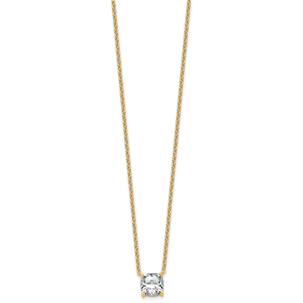 14k 2 1/2ct Cert Lab Grown Dia VS+ F+ Cushion Comp 18in Pendant Necklace