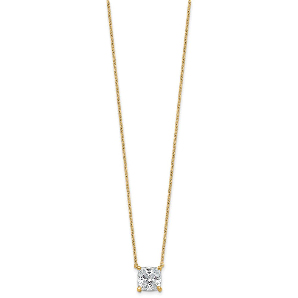 14k 3 1/2ct Cert Lab Grown Dia VS+ F+ Cushion Comp 18in Pendant Necklace