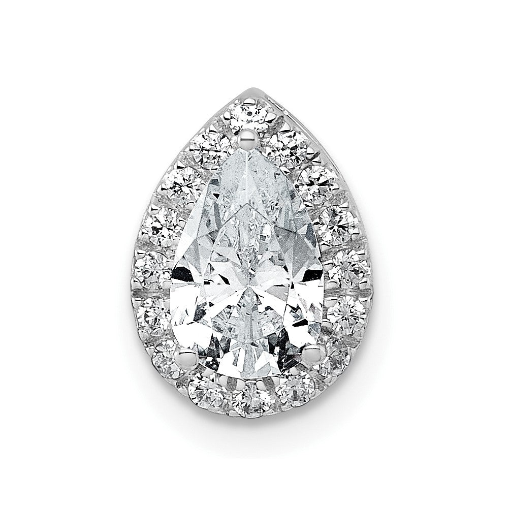 14kw 1 1/5ct Lab Grown Diamond VS+ F+ Pear Comp Halo Chain Slide Pendant