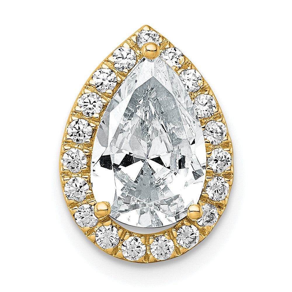 14k 2 1/3ct Lab Grown Diamond VS+ F+ Pear Comp Halo Chain Slide Pendant
