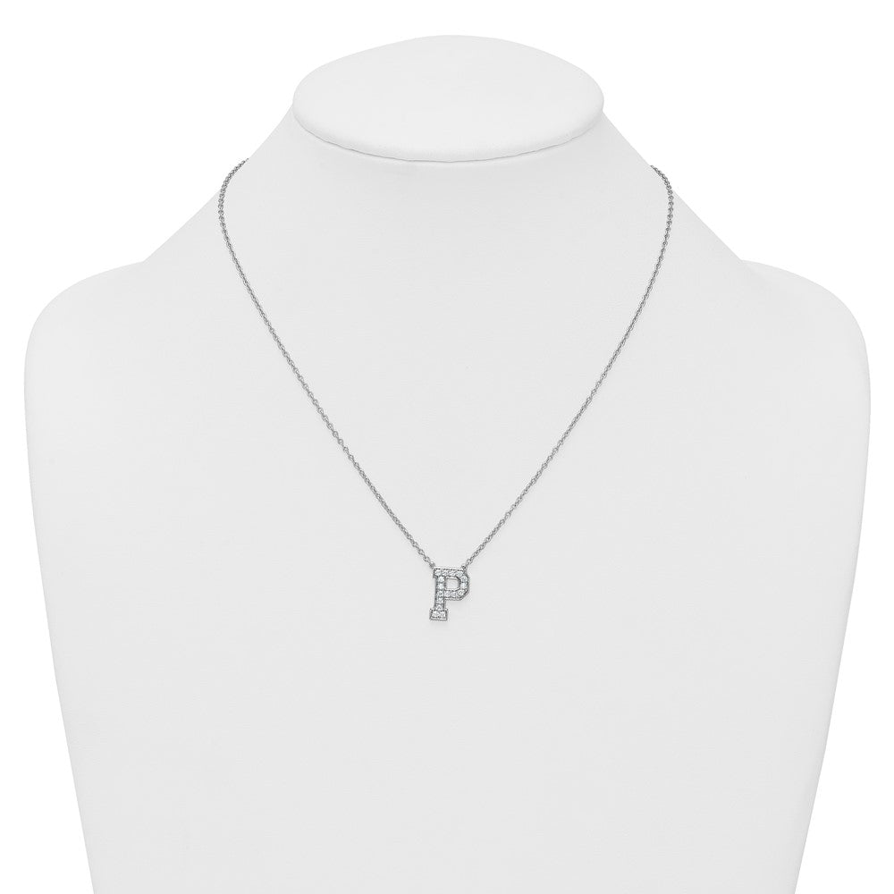 14kw 3/8ct Lab Grown Diamond VS+ F+ Comp Letter P 18in Initial Necklace