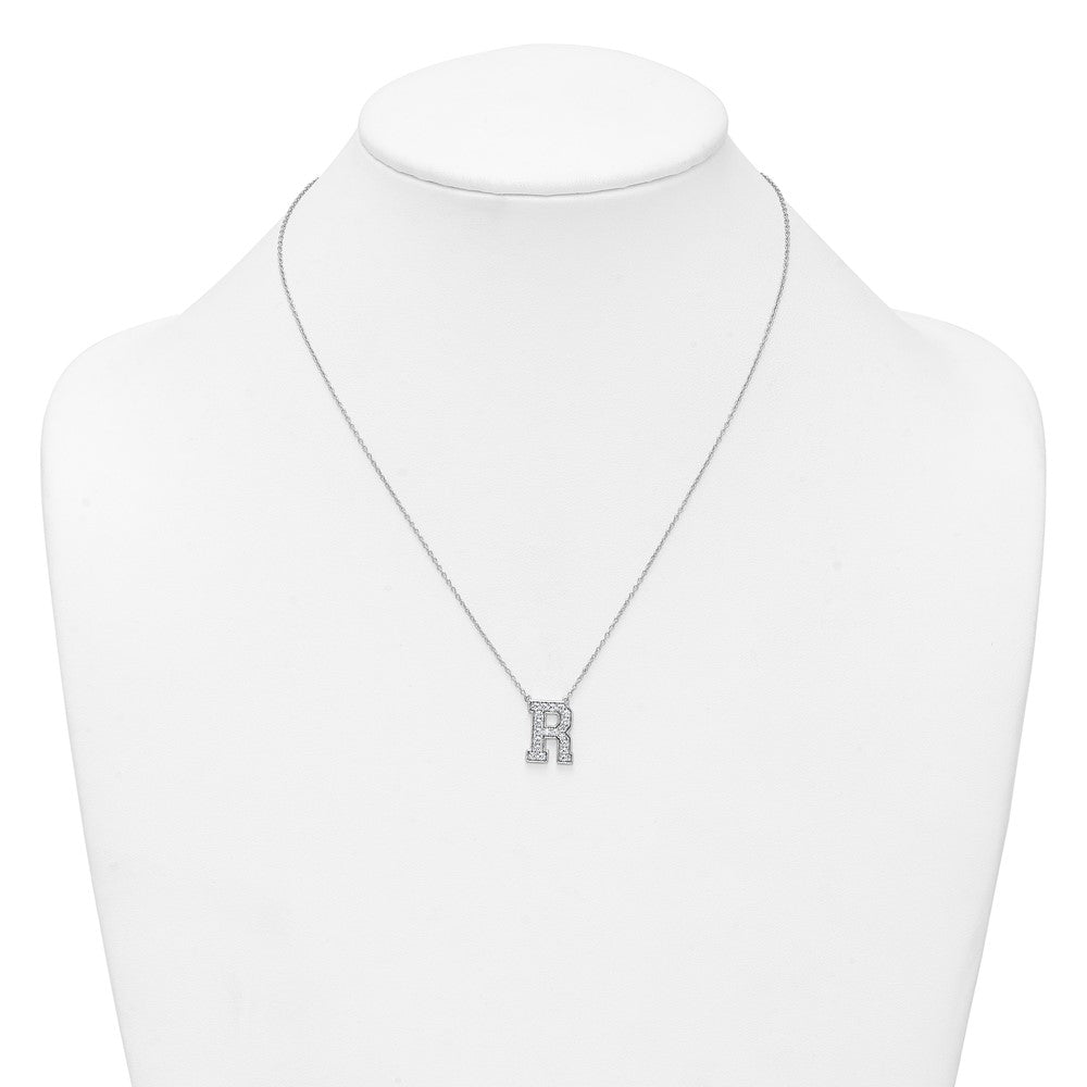 14kw 1/2ct Lab Grown Diamond VS+ F+ Comp Letter R 18in Initial Necklace