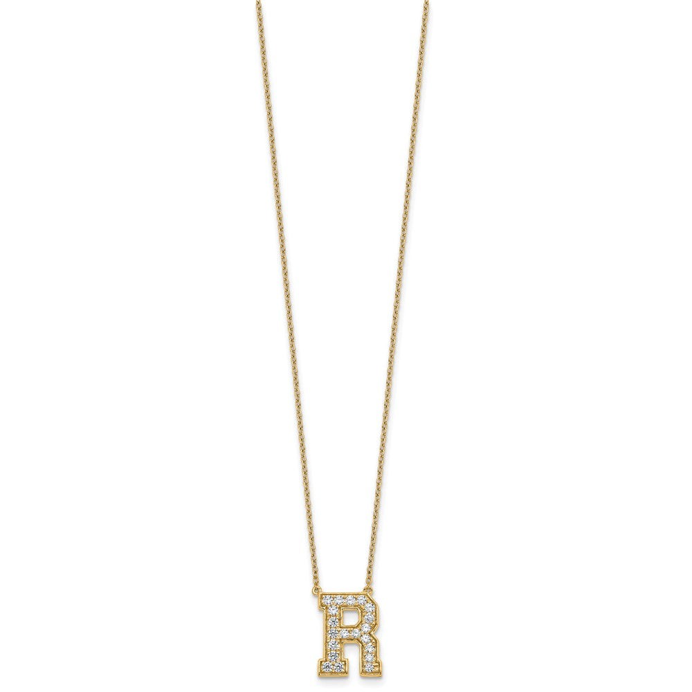 14k 1/2ct Lab Grown Diamond VS+ F+ Comp Letter R 18in Initial Necklace